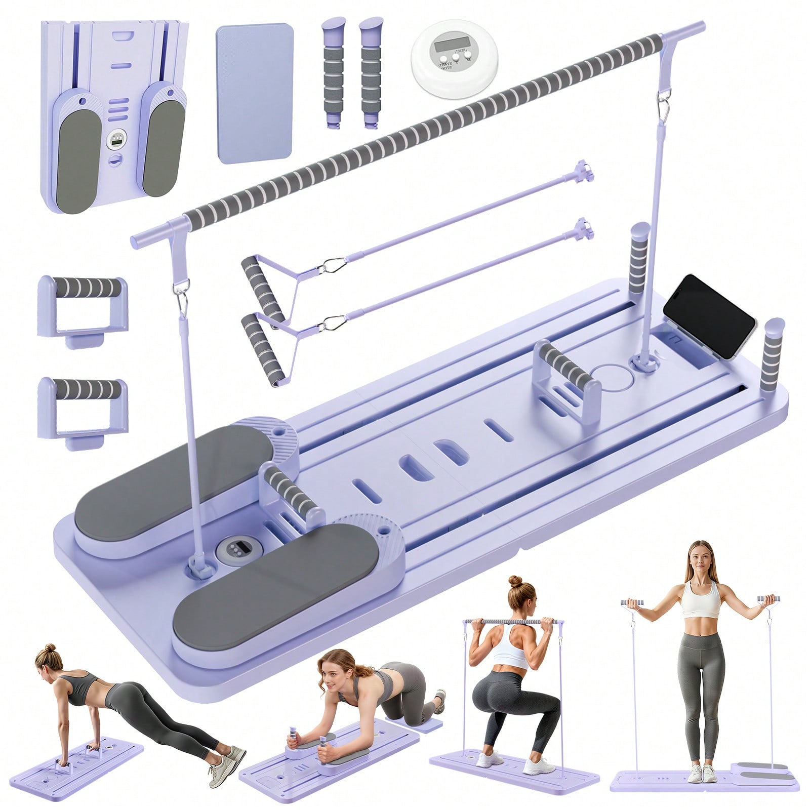 Pilates & Yoga Elastic Band - 바가 있는 필라테스 리포머, 휴대폰 거치대가